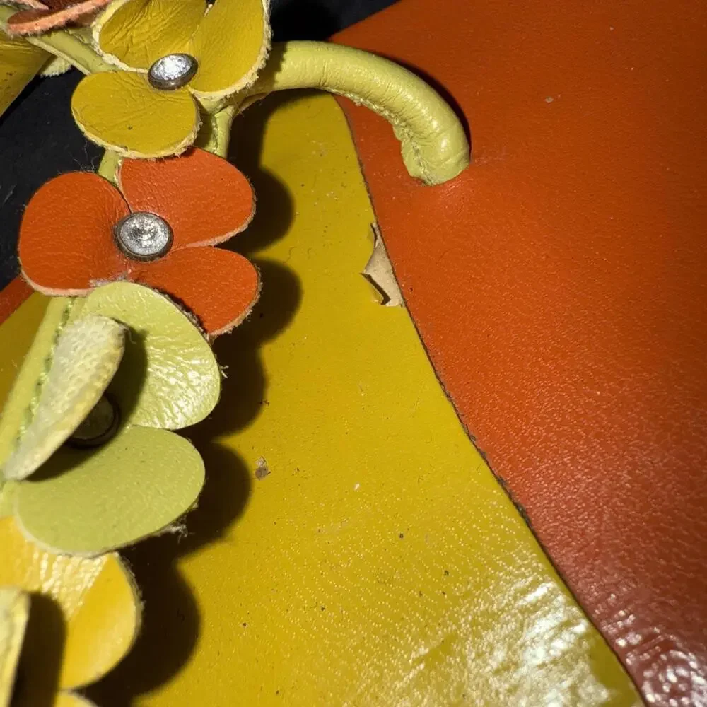 Moda Spana Orange Yellow Kitten Heel Flip Flop Floral Preppy Vintage Y2K Sz 6 - Picture 7 of 15